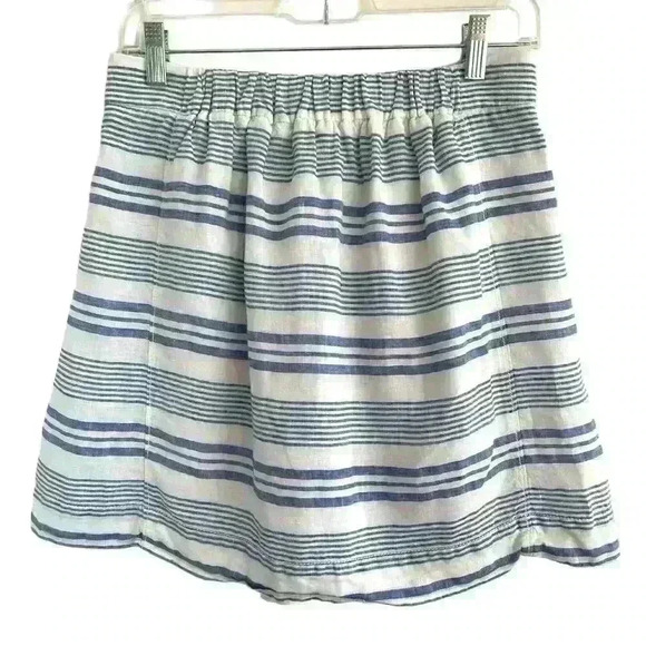J Crew Wmns Sz 0 Boardwalk Linen Skirt Blue White Stripe A-line Casual Summer - Picture 4 of 15